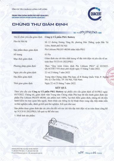 Chứng thư giám định chất lượng pin lithium