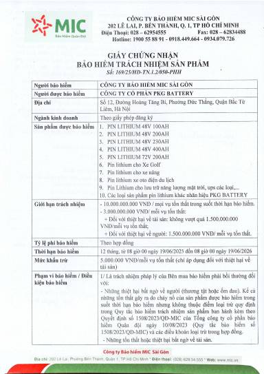 MIC - bảo hiểm sản phẩm PKG Battery