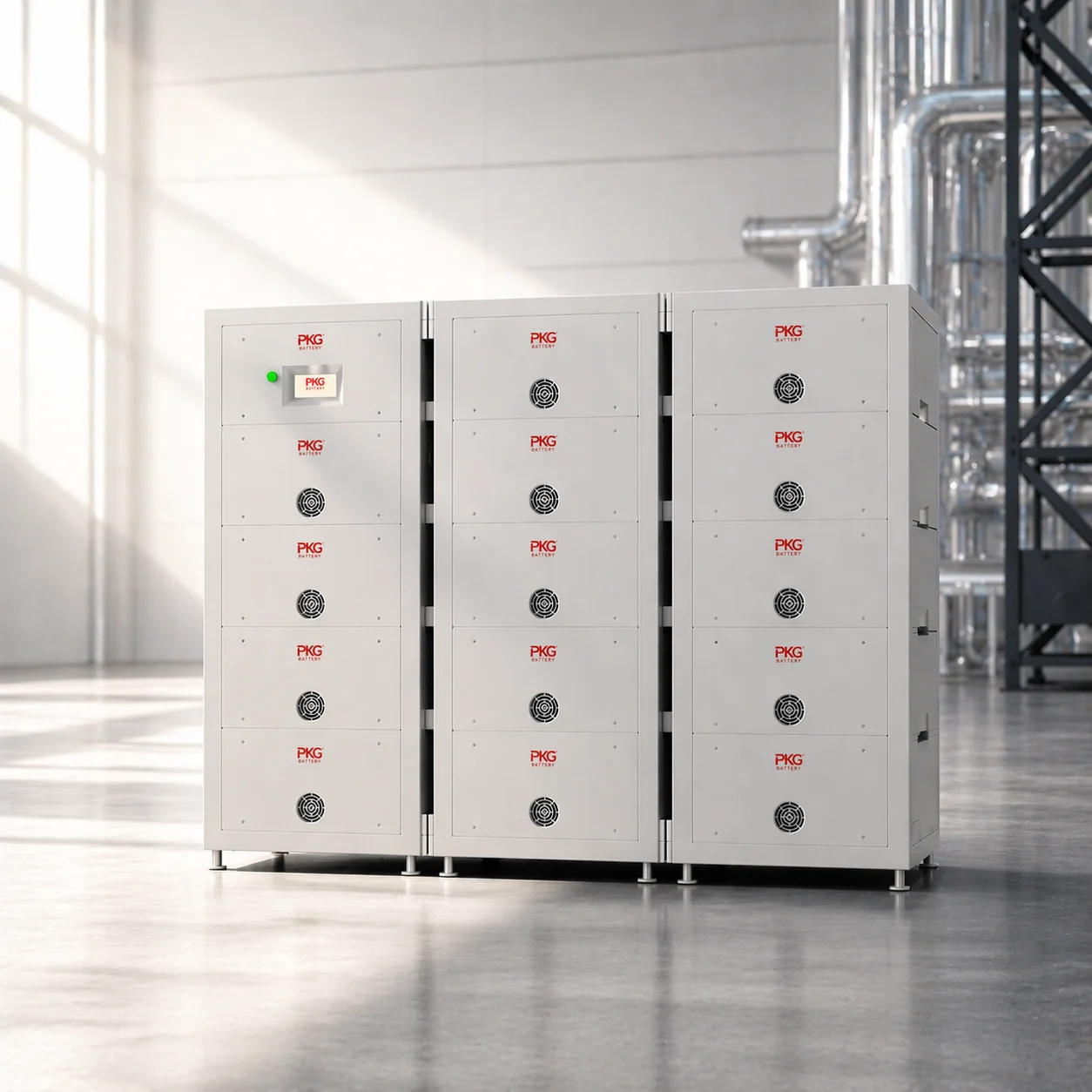 High-voltage ESS cabinet in factory environment