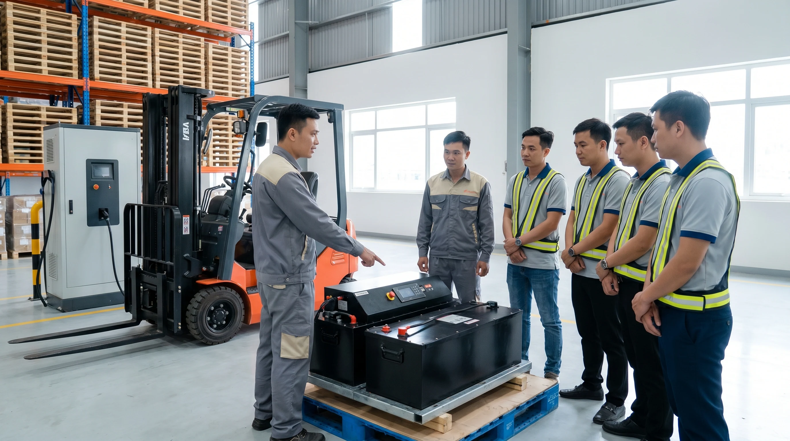 Handover and operation instruction of forklift battery